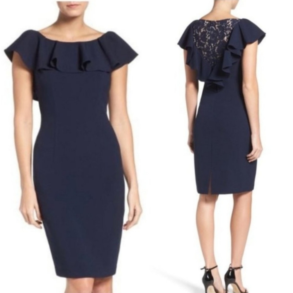ELIZA J * navy ruffle with lace back dress